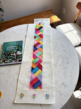 Korean Traditional Multicolor Geometric Embroidered Table Runner Like New